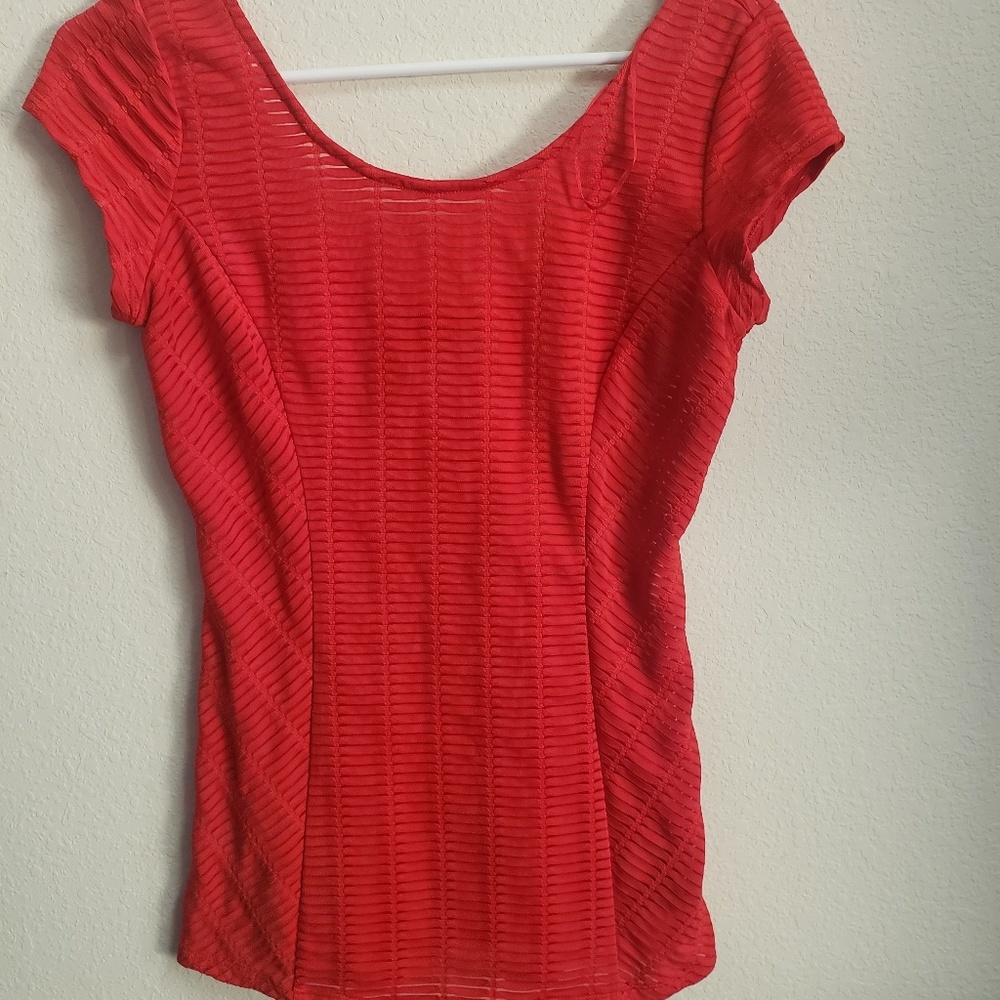 Guess Sheer Ribbed Red Shirt‎ Small